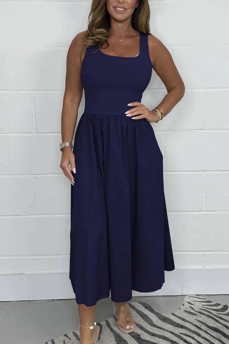 Julie - Robe Midi T-shirt Évasée Unicolore