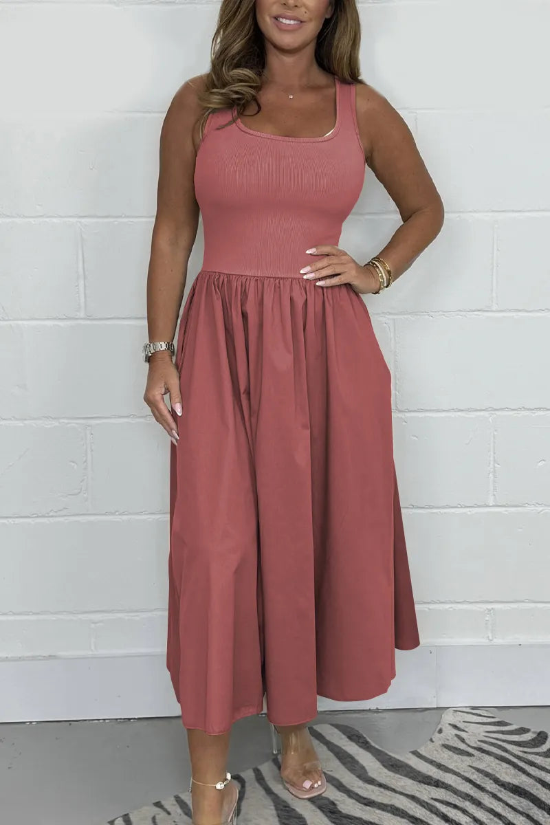 Julie - Robe Midi T-shirt Évasée Unicolore