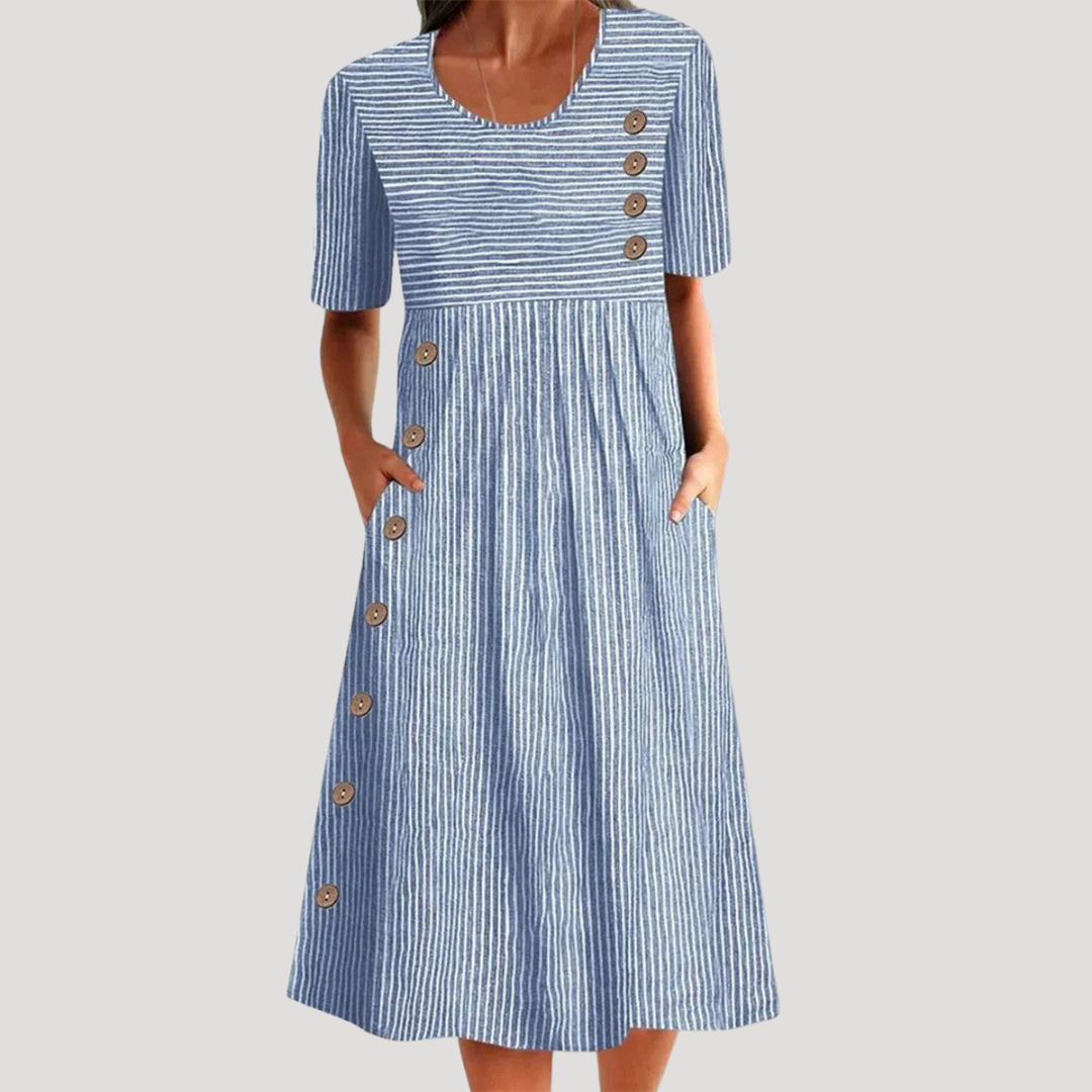 LUISA | ELEGANT TUMMY-FLATTERING STRIPED MIDI DRESS