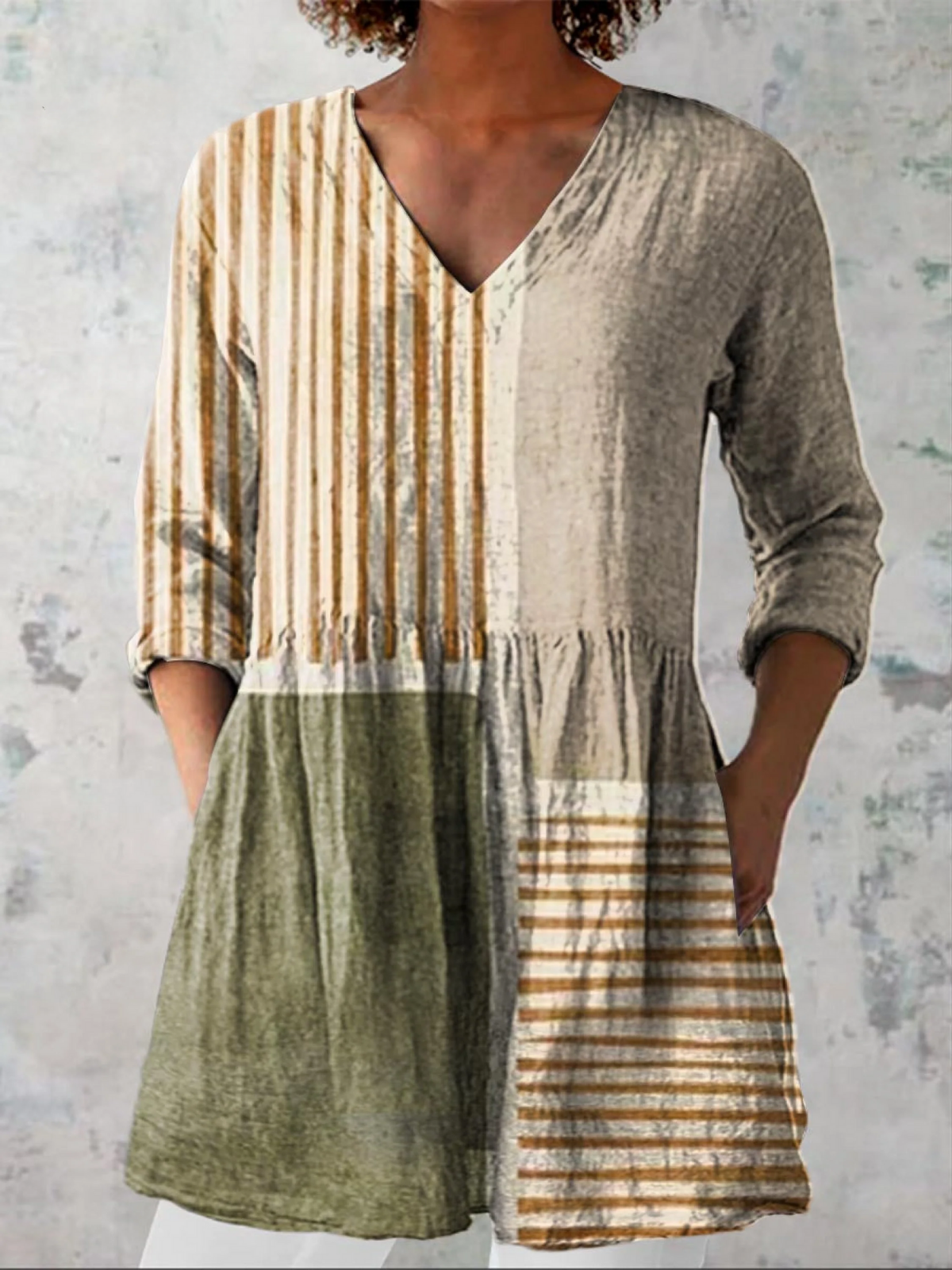 Camille Long Blouse with V-Neck