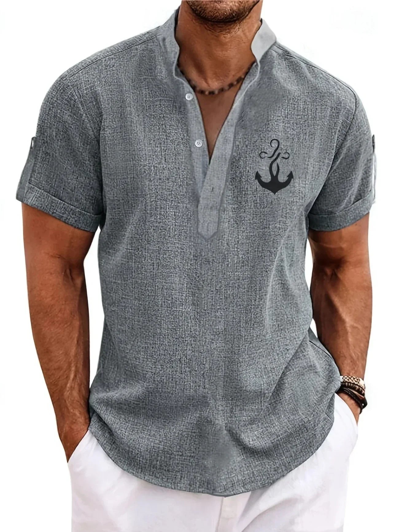 Elliott – Chemise élégante à manches courtes avec col montant