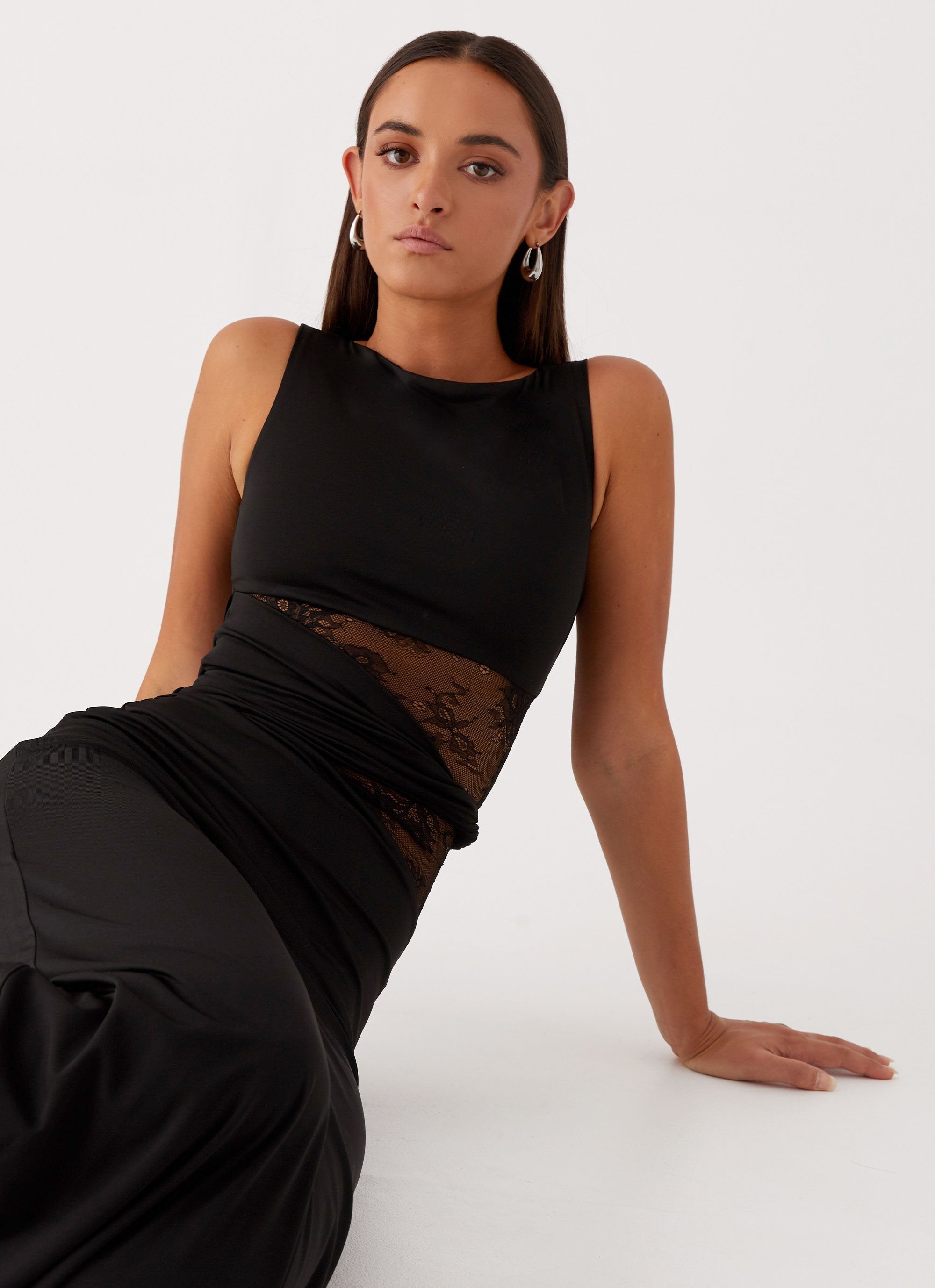 Eliana – Figure Flattering Maxi Dress with Subtle Cutouts and Delicate Lacing