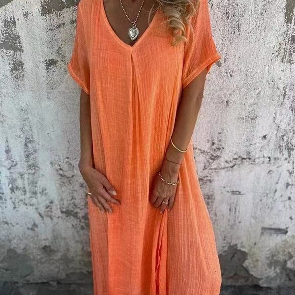 Naia™ – Robe légère à col en V en coton et lin
