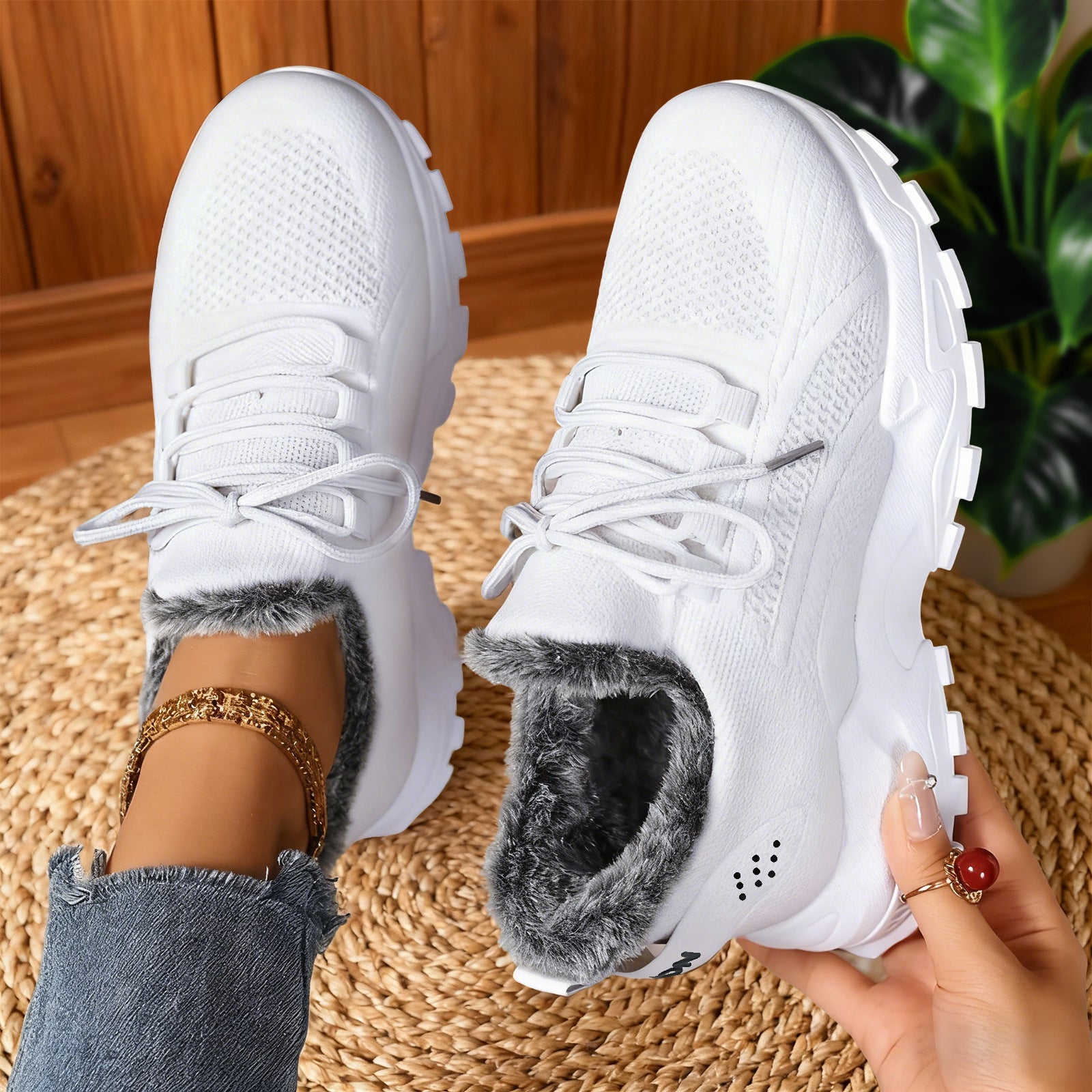 Henrietta – Casual Fleece Lace-Up Lightweight Sneakers