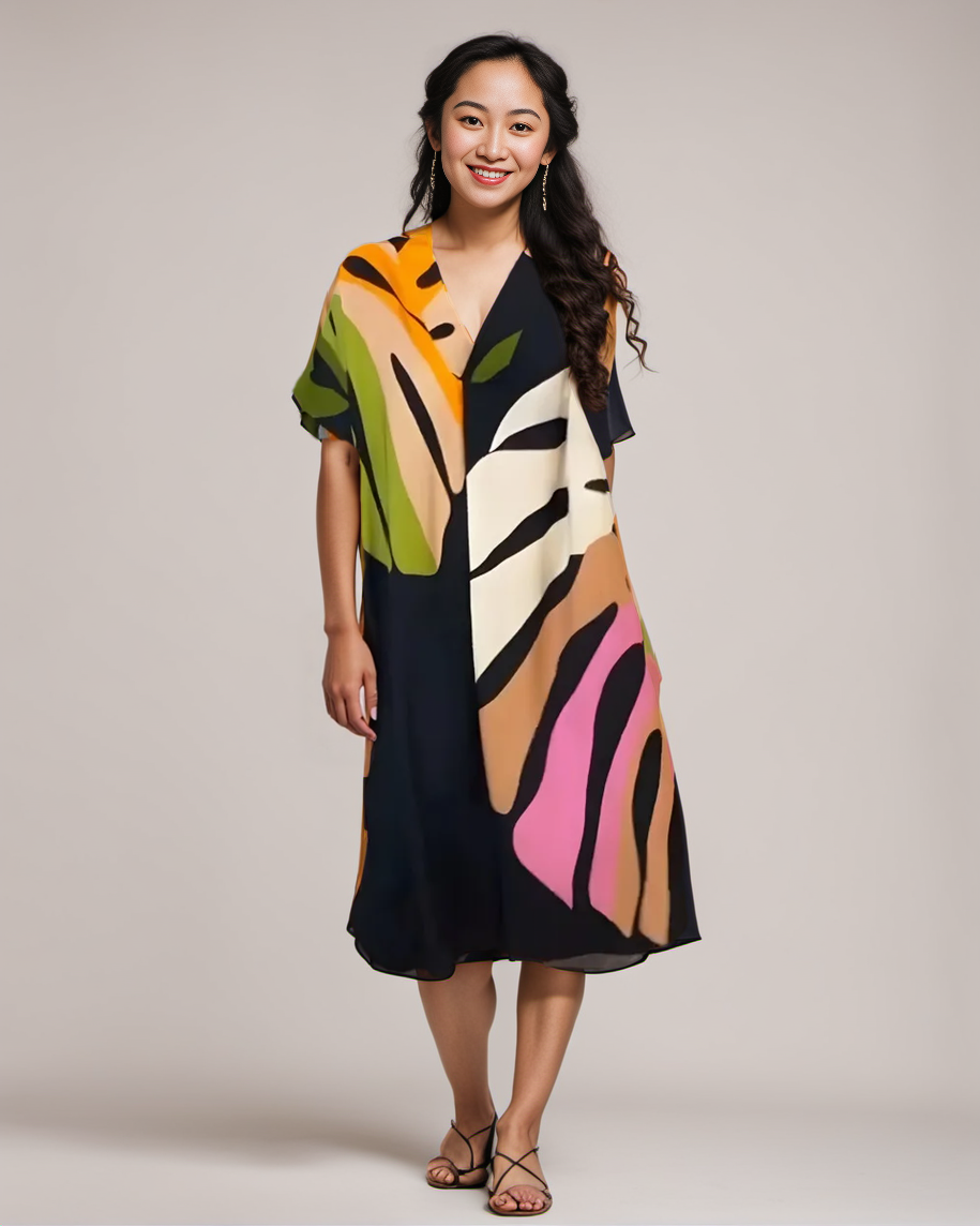 Leafara™ - Ledig Klänning med Färgglatt Bladtryck