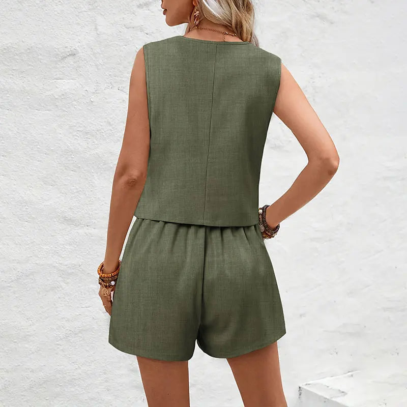 Eléna™ | Ensemble Élégant Gilet Sans Manches + Short