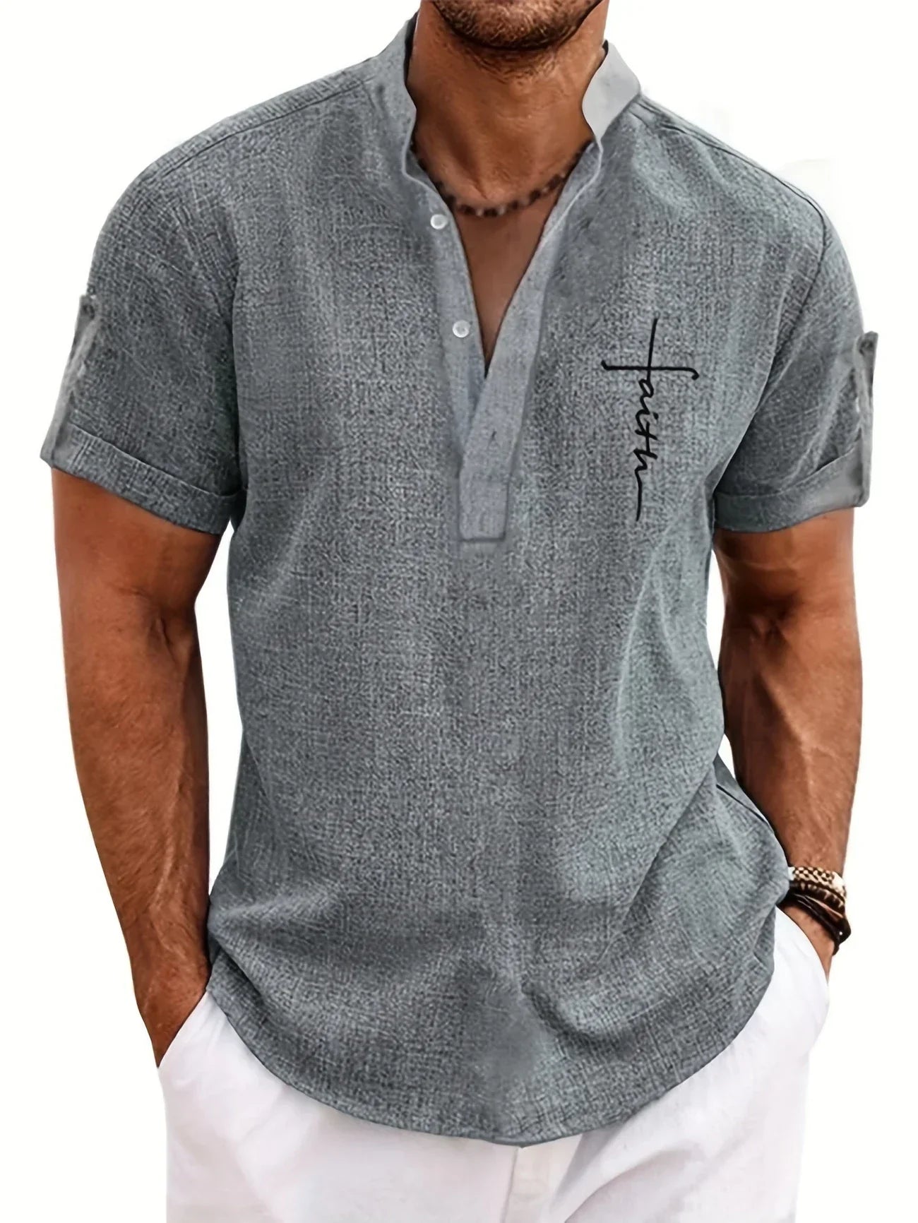 Elliott – Chemise élégante à manches courtes avec col montant