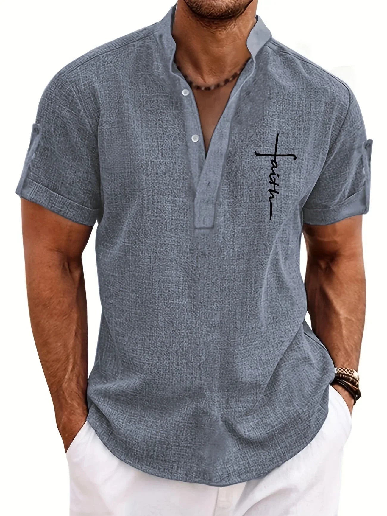 Elliott – Chemise élégante à manches courtes avec col montant