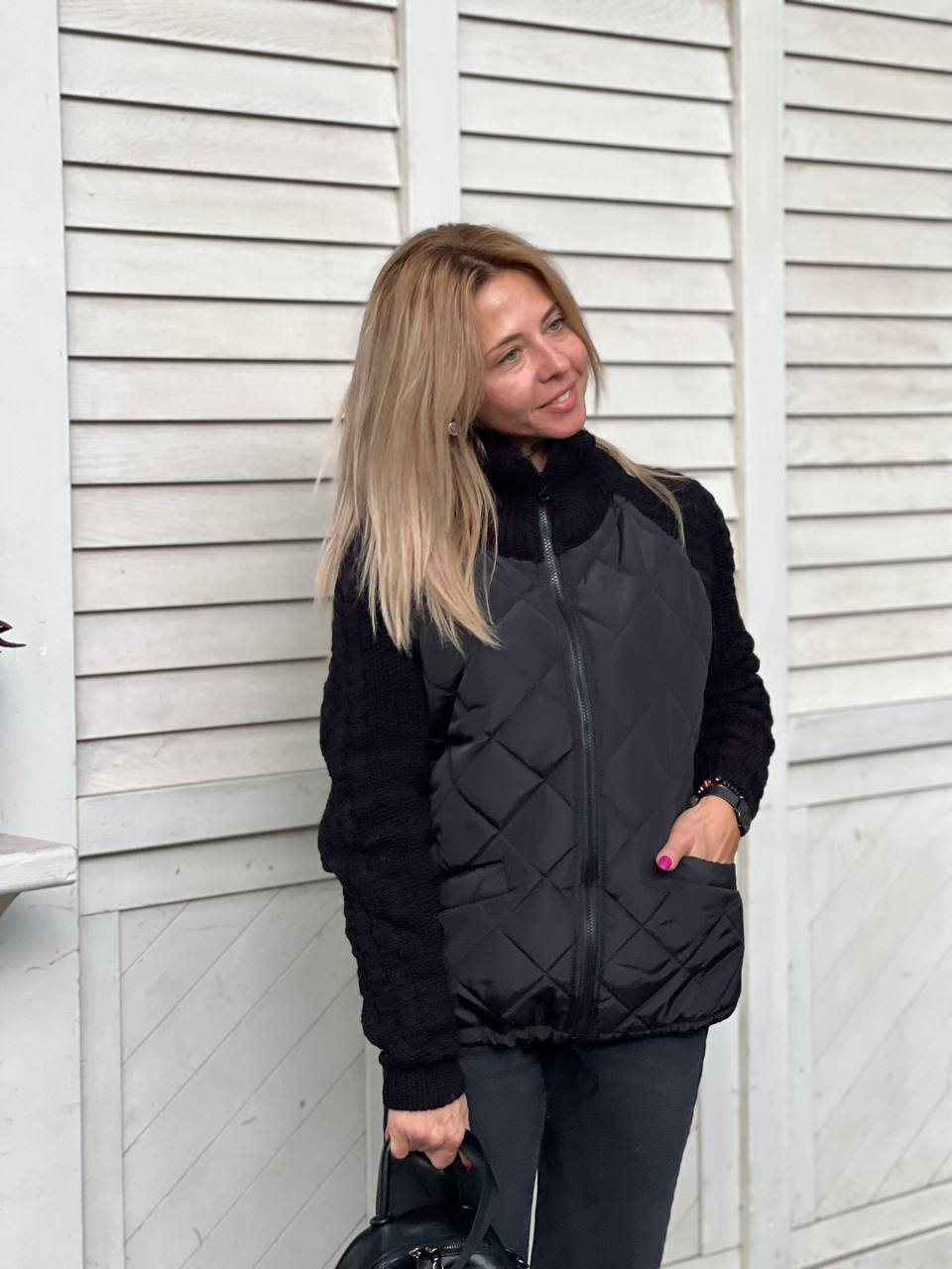 Hallie – Patchwork Knitted Jacket for Cozy Confidence