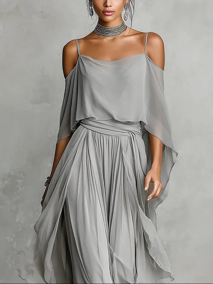 Isabela | Grey Strap Top & Flowing Pants Set