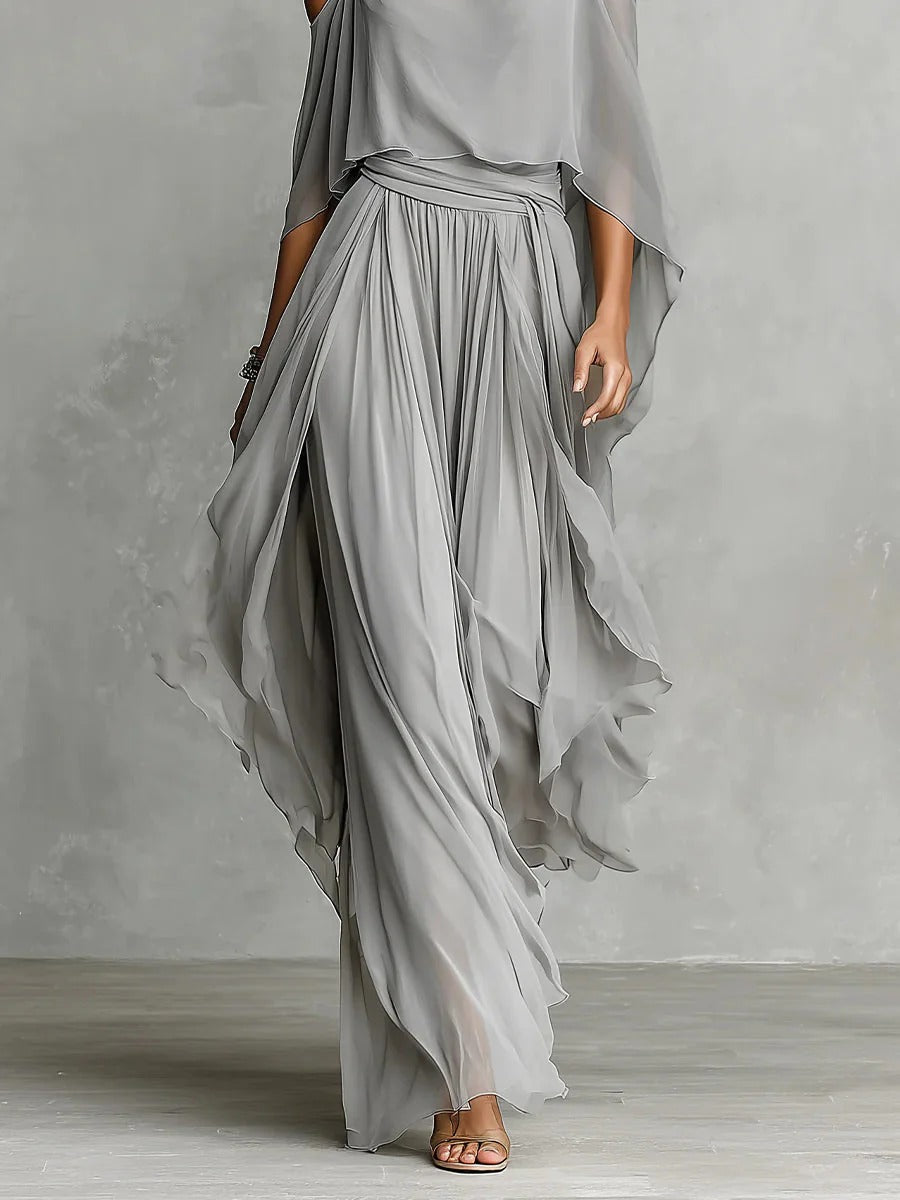 Isabela | Grey Strap Top & Flowing Pants Set